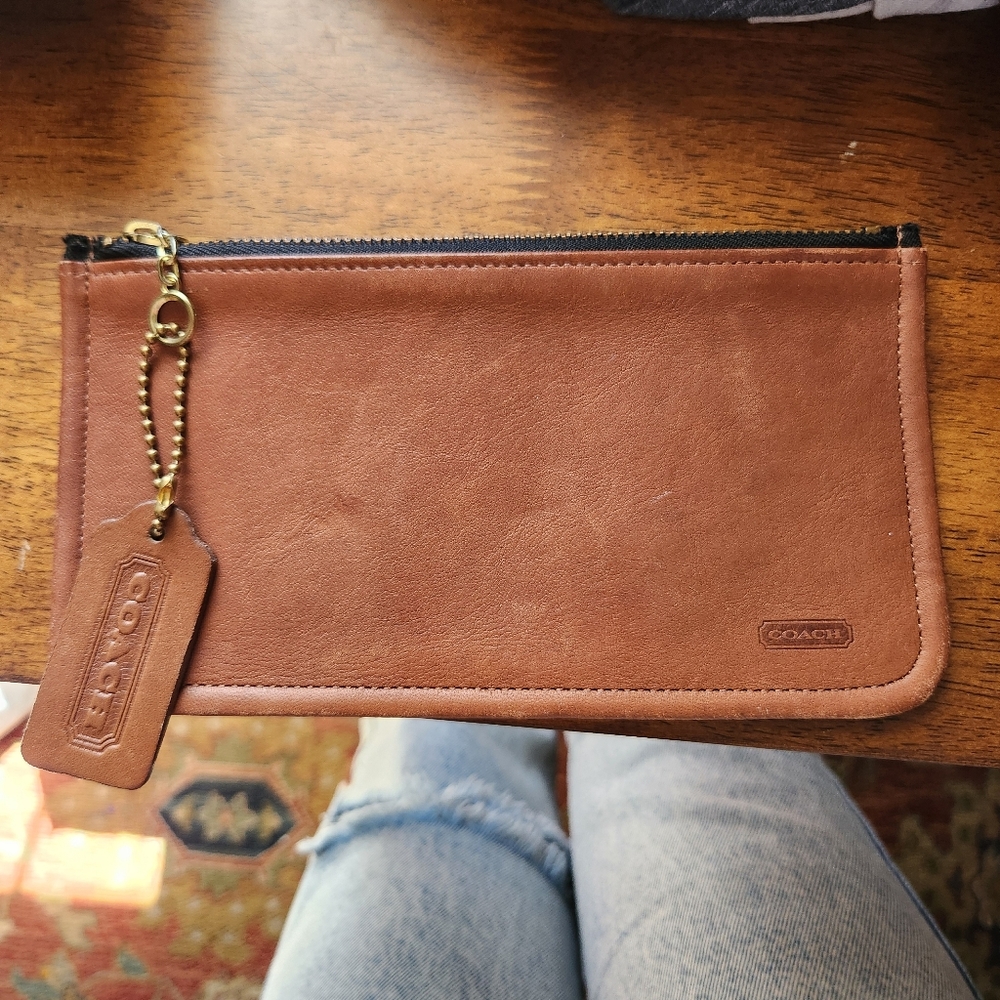 VTG 90s Coach Brown Leather Zipper Wallet & Key Chain Coin Purse